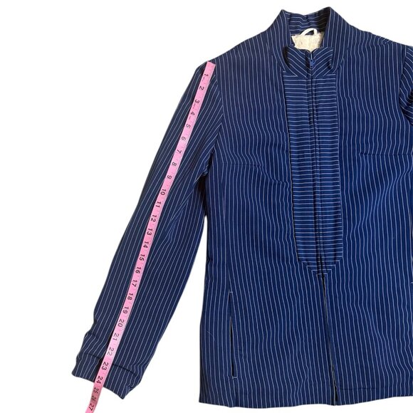 70s Vintage Spinnerin Jacket MEDIUM Blue and White Stripes Virgin Wool - Picture 11 of 12